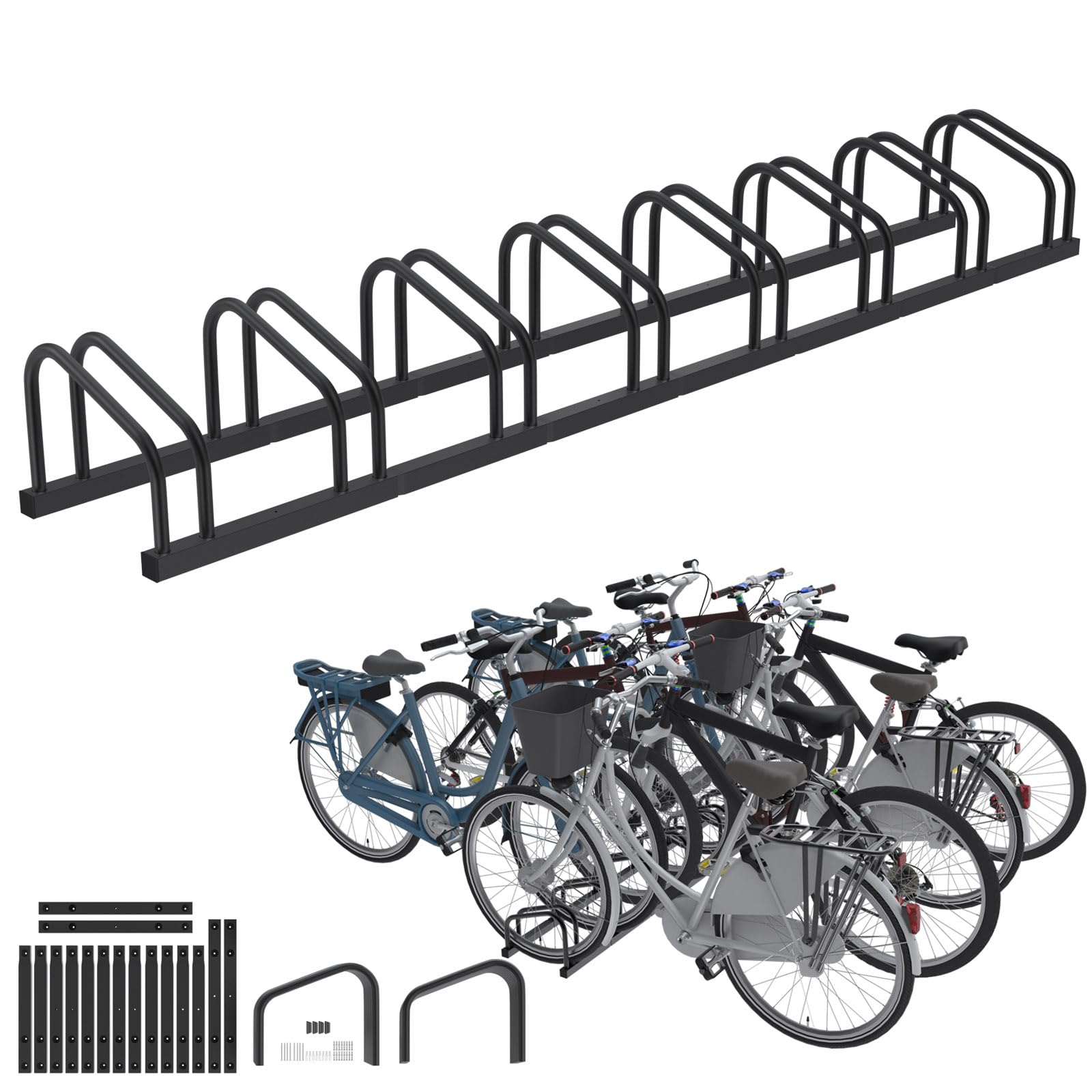 Froadp Support de vélo pour 8 vélos, support multiple pour pneus de 30 à 65 mm de largeur, support de vélo en acier galvanisé, montage au sol et au mur, noir