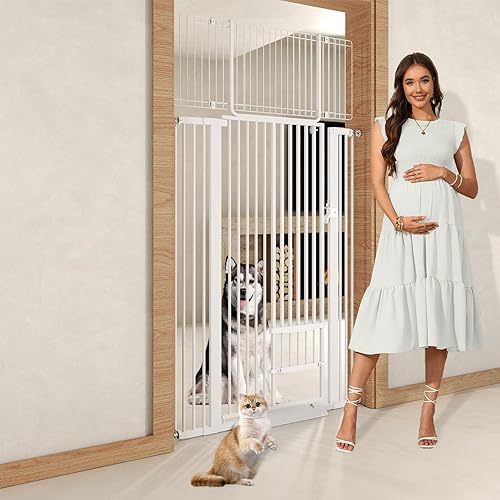 Miniatura 3 de Puerta extra alta para gatos de 71 pulgadas, 29.5-40.6 pulgadas de ancho, puerta para mascotas con puertas para gatos, kit de montaje a presión sin