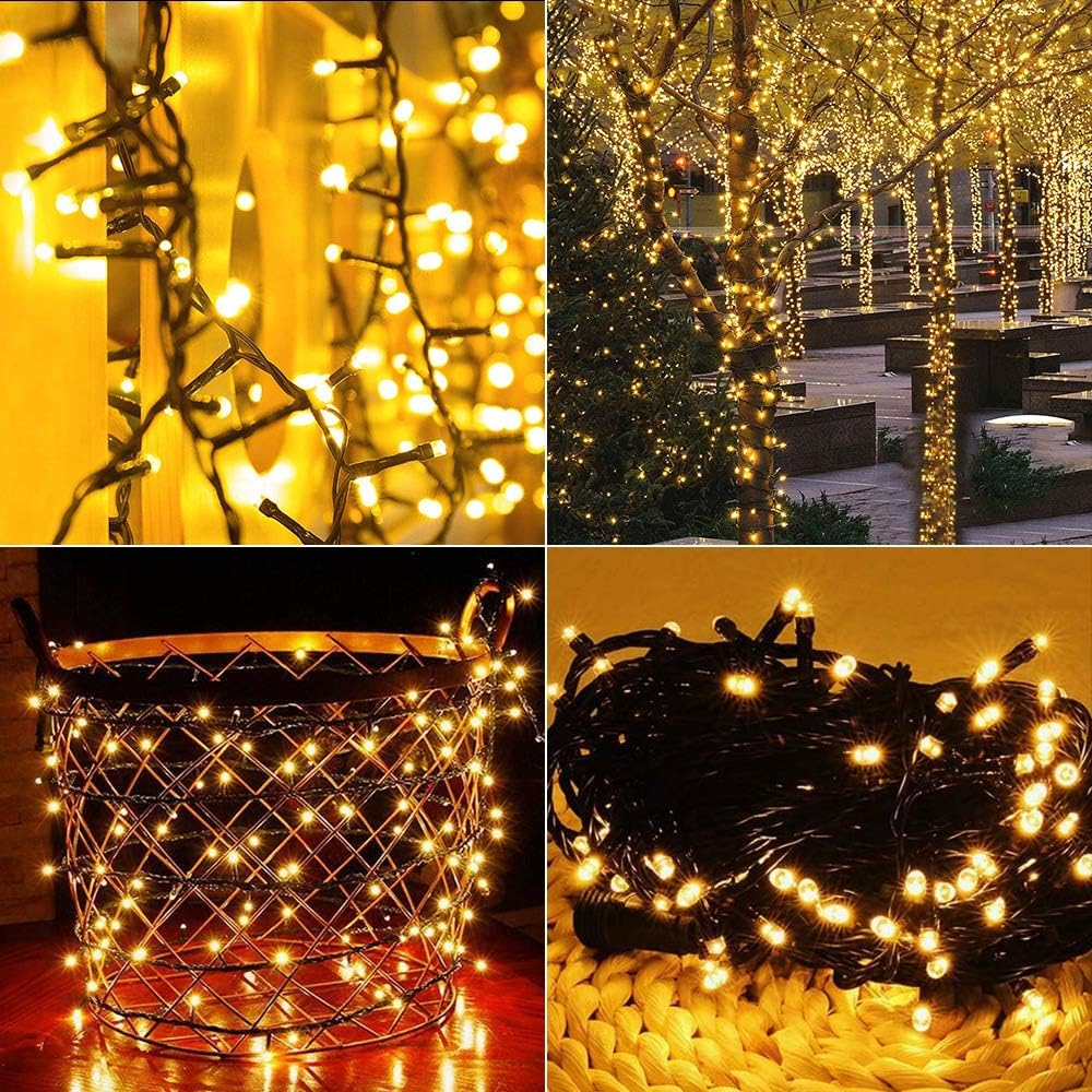 Joomer Solar String Lights Outdoor, 105FT 300 LED 8 Modes Outdoor String Lights Waterproof Fairy Tree Lights for Garden Yard Patio Christmas Decoration (Warm White)