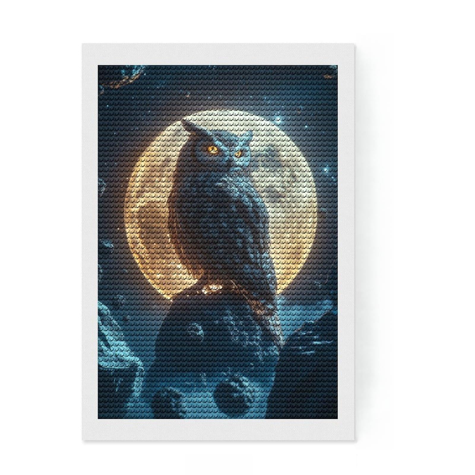 Junmoney Owl on A Moonlit Rock Round Drill Diamond Painting 8"x12", for Women, Fun Craft Experience, Bedroom Decor, Holiday Gift Idea