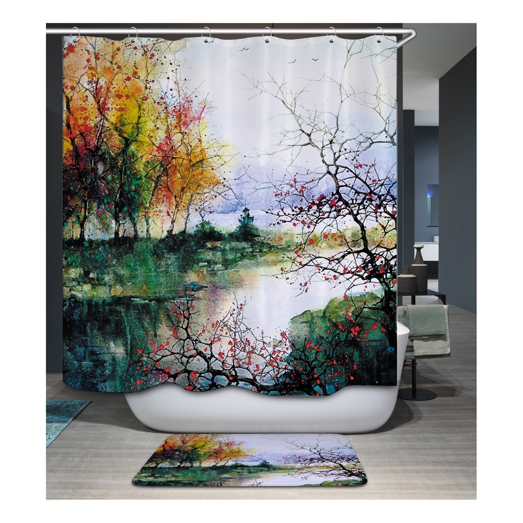 Home Bedroom Shower Room Door Window Decor Fabric Water-Resistant 3D Shower Curtain with 12 Hooks 8# Home & Garden | Bath | Shower Curtains