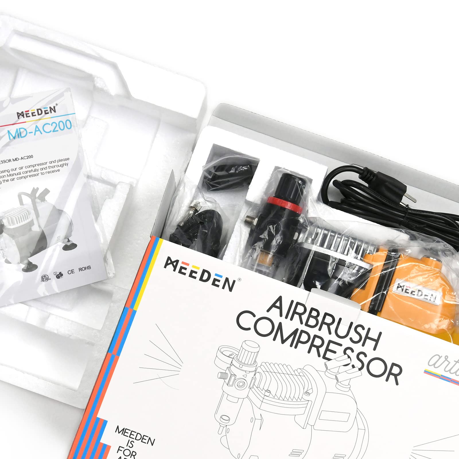 MEEDEN Kit de Aerografo con Compresor: Potente Compresor de Aire Limpio de 0.2 Caballos de Fuerza con Mangueras de Aire de 1,8 Metros