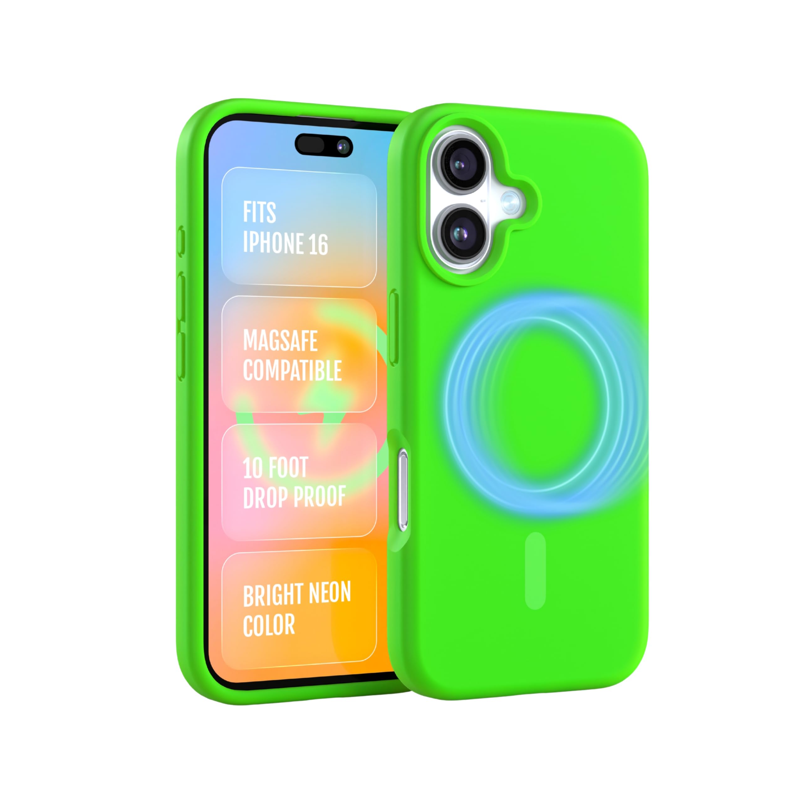 FELONY CASE - Stylish Neon Green Phone Cover for iPhone 16, Compatible with MagSafe - 360° Shockproof Protective Cases Designed for Apple iPhone 16
