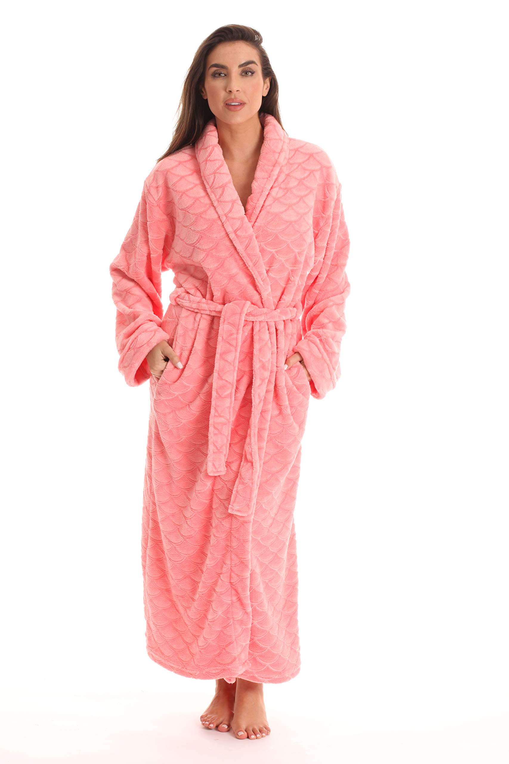 Just Love Velour Kimono Robe Hooded Bath Robes for Women Maxi Length