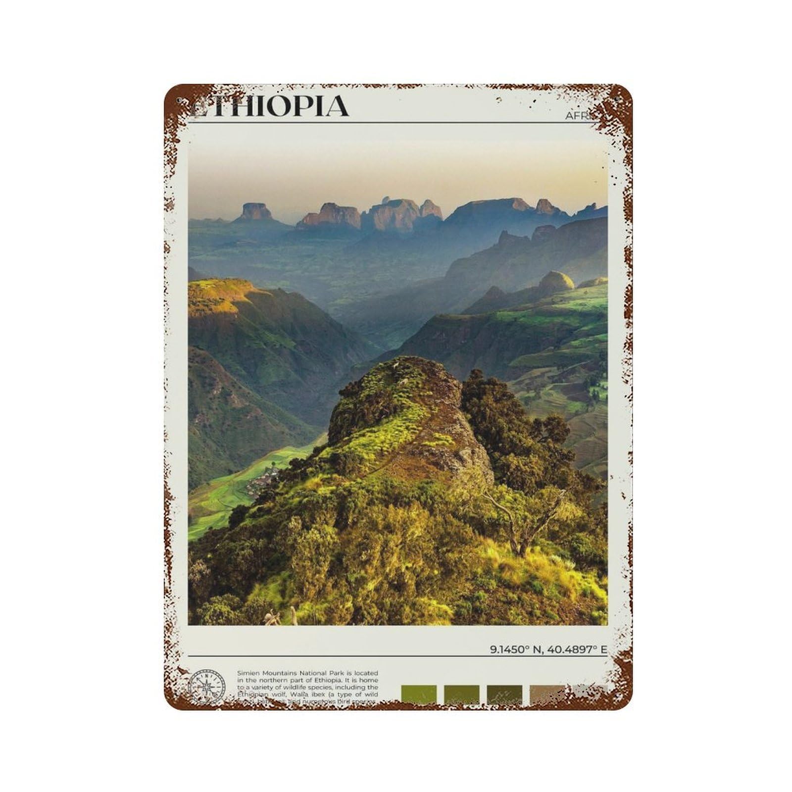 xiaoxiaoshen Real Photo Ethiopia Decor Africa Wall Decor Art Metal Tin Poster Modern Home Decor Art Home Bar Shop Decorations Vintage Sign 40x30cm