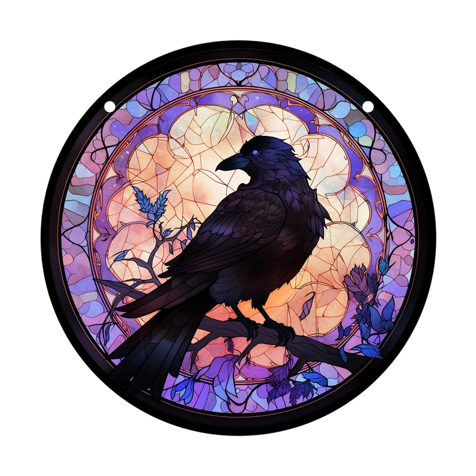 Ravens Stained Glass Suncatchers Window Hanging for Halloween, Wall Art Decorations for Yard, Balcony & Home Garden Colorful Glass Panel
