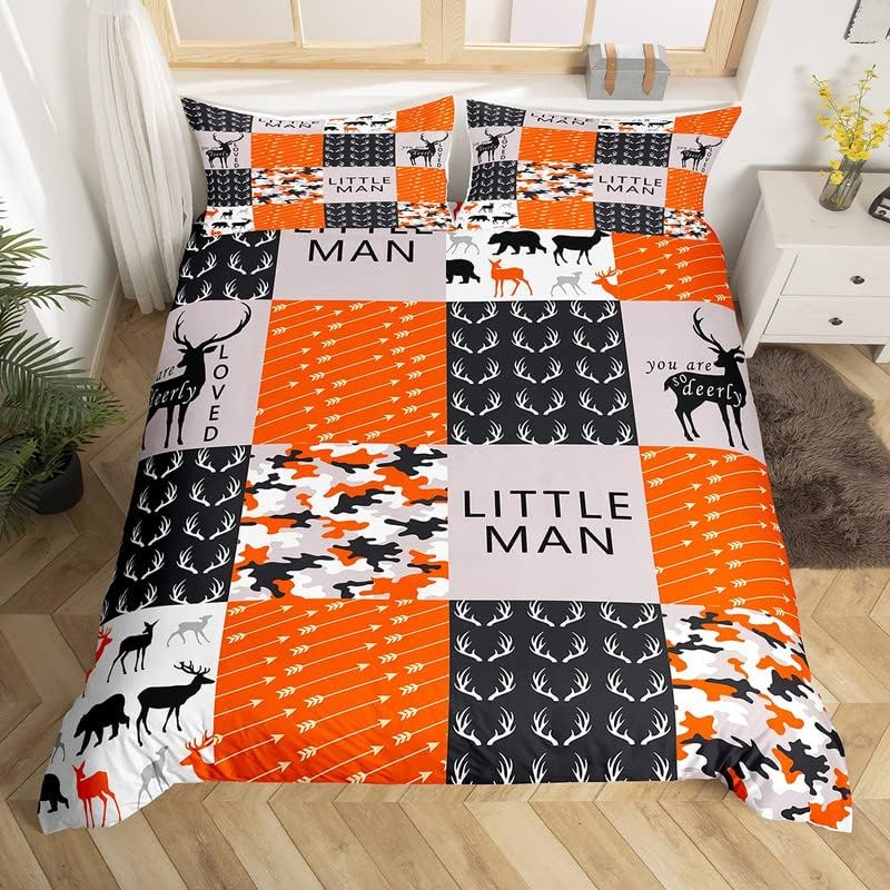 Deer Bedding Set Camouflage Deer Elk Comforter Cover for Kids Boys Girls Antlers and Arrows Duvet Cover Check Plaid Hunting Bedspread Cover Room Decor Bedclothes Twin Size Multi 14 Twin