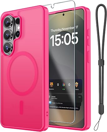 Janmitta Magnetic for Samsung Galaxy A57 5G Case,with Screen Protector+Wrist Strap,Compatible with MagSafe,Military Grade Drop Protection,Shockproof Slim Translucent Matte Phone Cover,Hot Pink