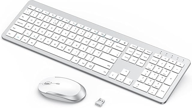 Wireless Keyboard and Mouse Set, Seenda Rechargeable Full Size Thin Wireless Keyboard and Mouse, Computer keyboard mouse combos for Laptop/PC/Smart TV, Silver & White