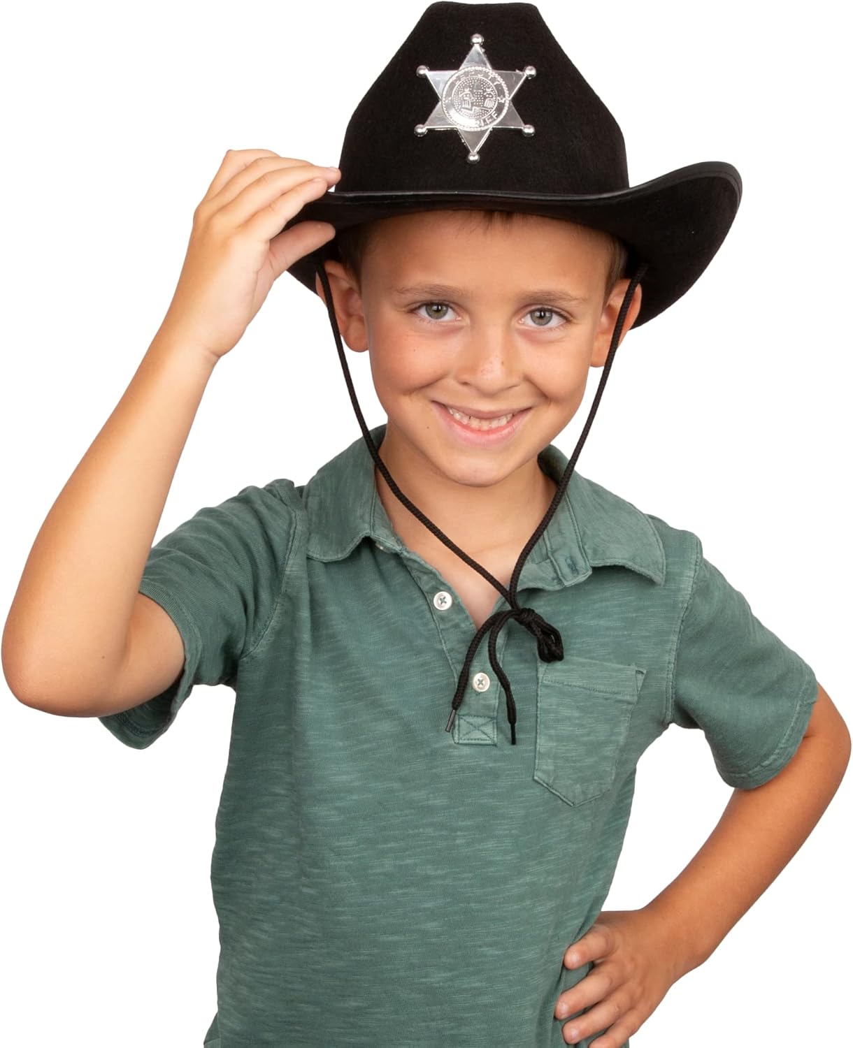Funny Party Hats Kids Black Sheriff Cowboy Hat - Sheriff Party - Police Dress Up - Draw String Costume Hat - Image 2