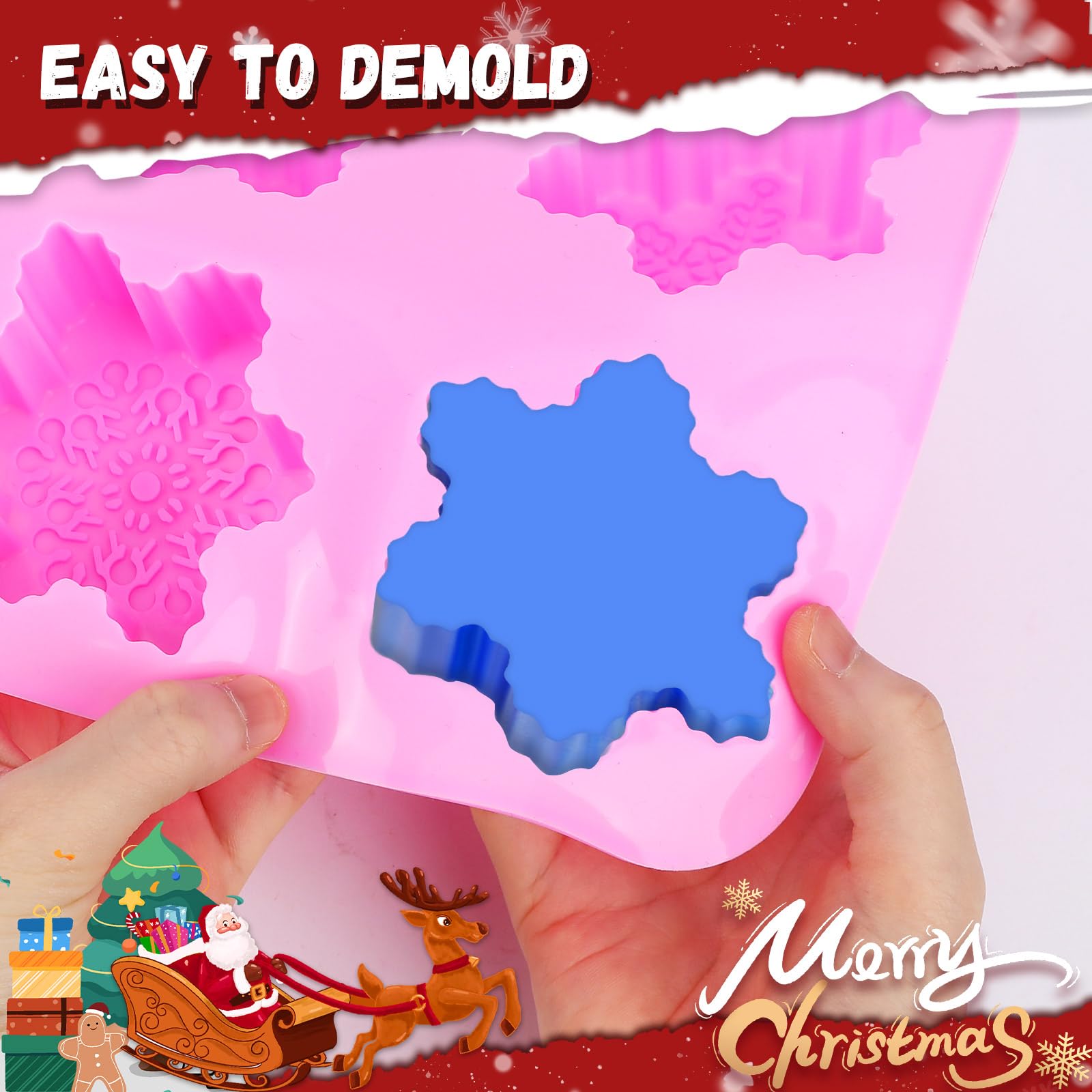 Moldes de copo de nieve, 3 bandejas de silicona de Navidad para tartas, copos de nieve 3D, reutilizables, antiadherentes, moldes de chocolate para Navidad, magdalenas, gelatina, cubitos de hielo,