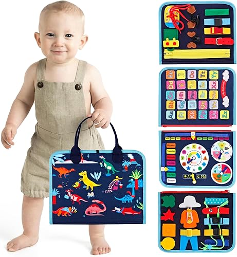 Supplim Tablero de actividades para niños pequeños, juguete Montessori de 1, 2, 3, 4, 5 años de edad, tablero sensorial de actividad educativa,