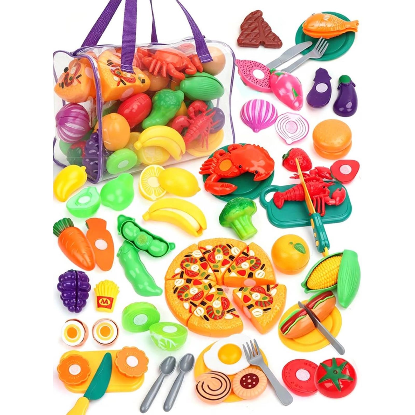 Set di giocattoli per tagliare alimenti con frutta, cestino, piatti, taglierina e utensili per giochi di ruolo in cucina, giocattolo alimentare