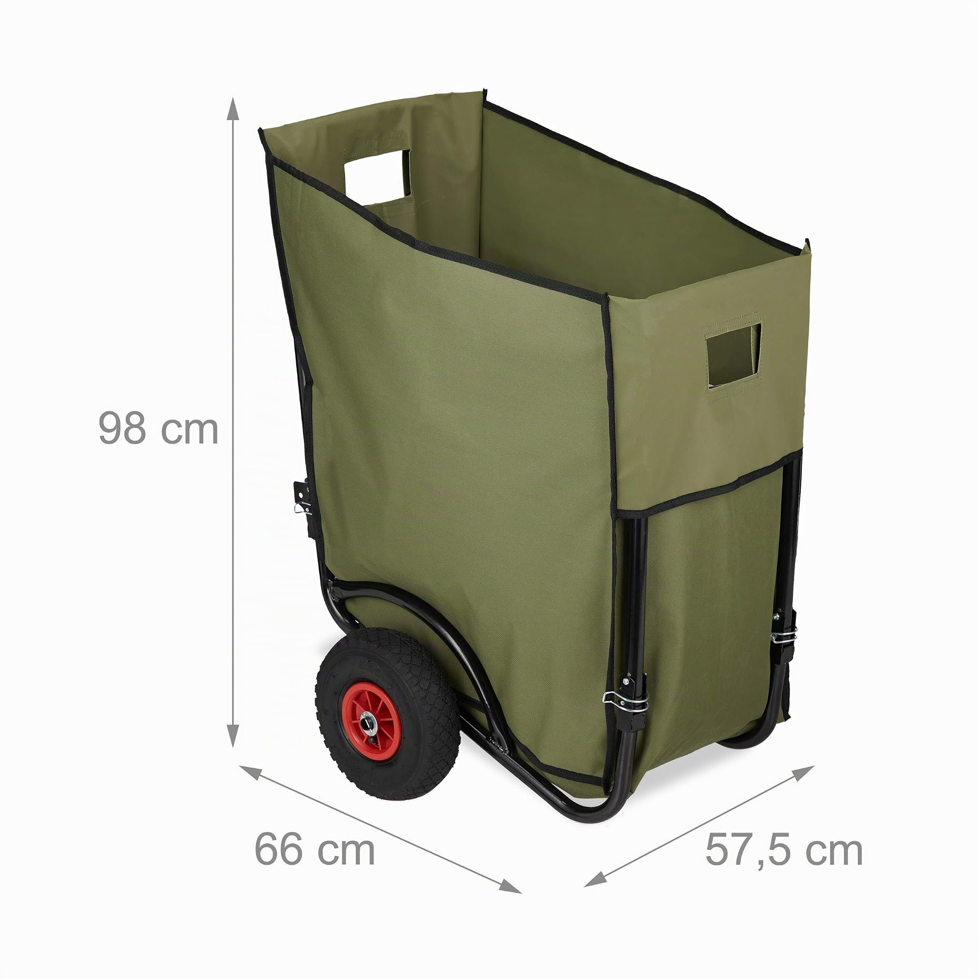 Relaxdays Carrello da Giardino, Maxi Trolley con Sacco, 2 Ruote ad Aria, Pieghevole, 160 l, Verde