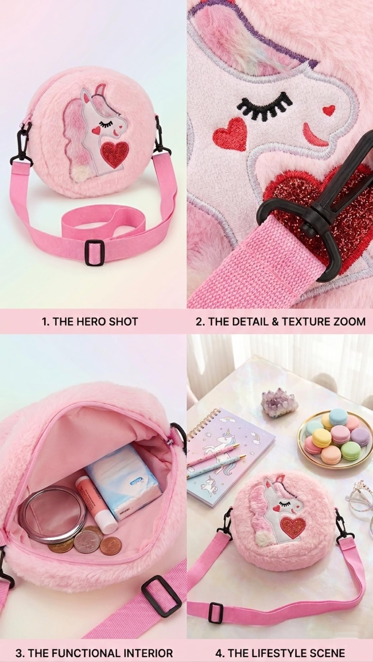 Sanjis Enterprise fur Canvas Multicolor Baby kids Girl's Cartoon sling bag side bag shoulder bag (Multicolor) (Pink)(Rakhi gift) 4