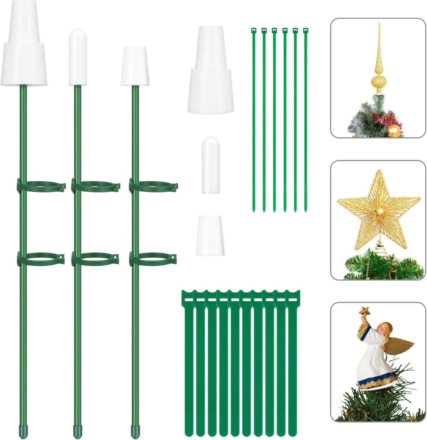 3 Pcs Christmas Tree Topper Holder - Holiday Universal Tree Topper Stabilizer Treetop Base & Stand Xmas Tree Topper Supporter Fit All Base Types Adjustable Attachments Stabilize Treetop Ornament