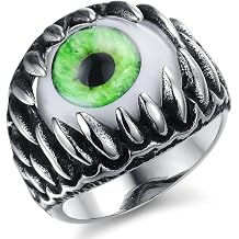 Men's Stainless Steel Dragon Claw Opal Eyeball Cat's Eye Rings Gothic Biker Mens Jewelry GreenStainless Steel, 10