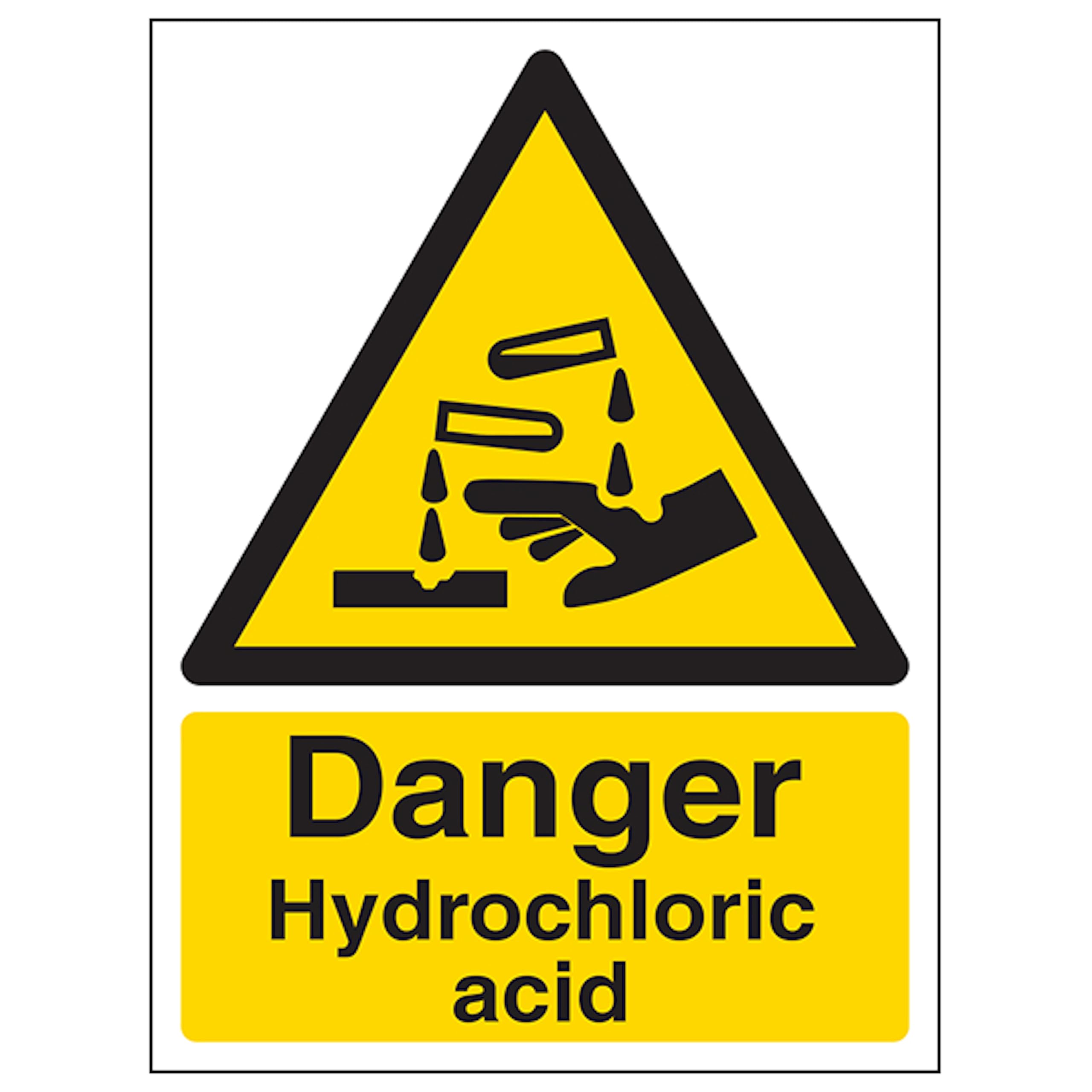 V Safety Danger Hydrochloric Acid - Portrait 150 x 200 mm - Glow In The Dark 1mm Rigid Plastic Safety Sign
