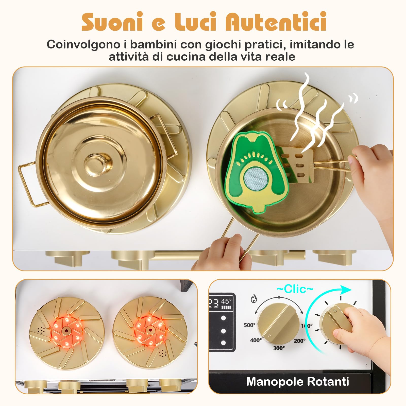 COSTWAY Cucina in Legno per Bambini, Cucina Giocattolo con Luci e Suoni Realistici, Fornelli, Lavello, Rubinetto, Forno, Macchina del Ghiaccio e Macchina del Caffè, per Bambini 3+ Anni (Nero)