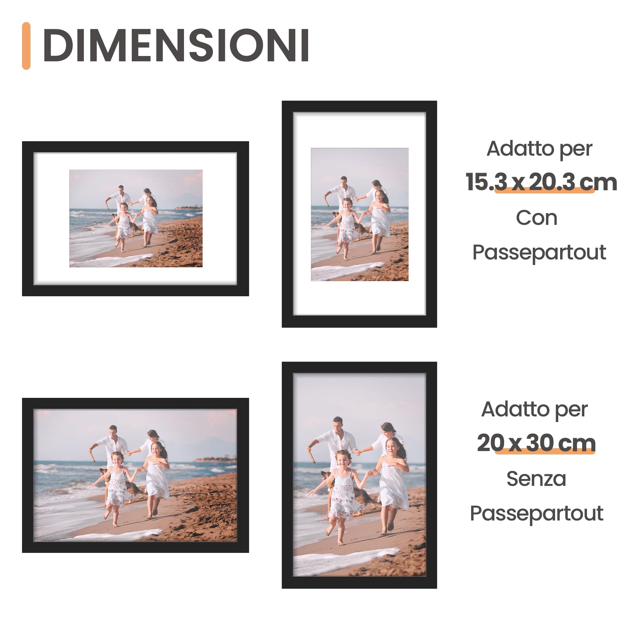 upsimples Cornice 20x30, Confezione da 3 Cornici portafoto Nere, Formato 30x20 cm, Con Supporto Orientamento Orizzontale o Verticale, Cornici per Ppuzzle, Parete, Poster, Diploma Universitario