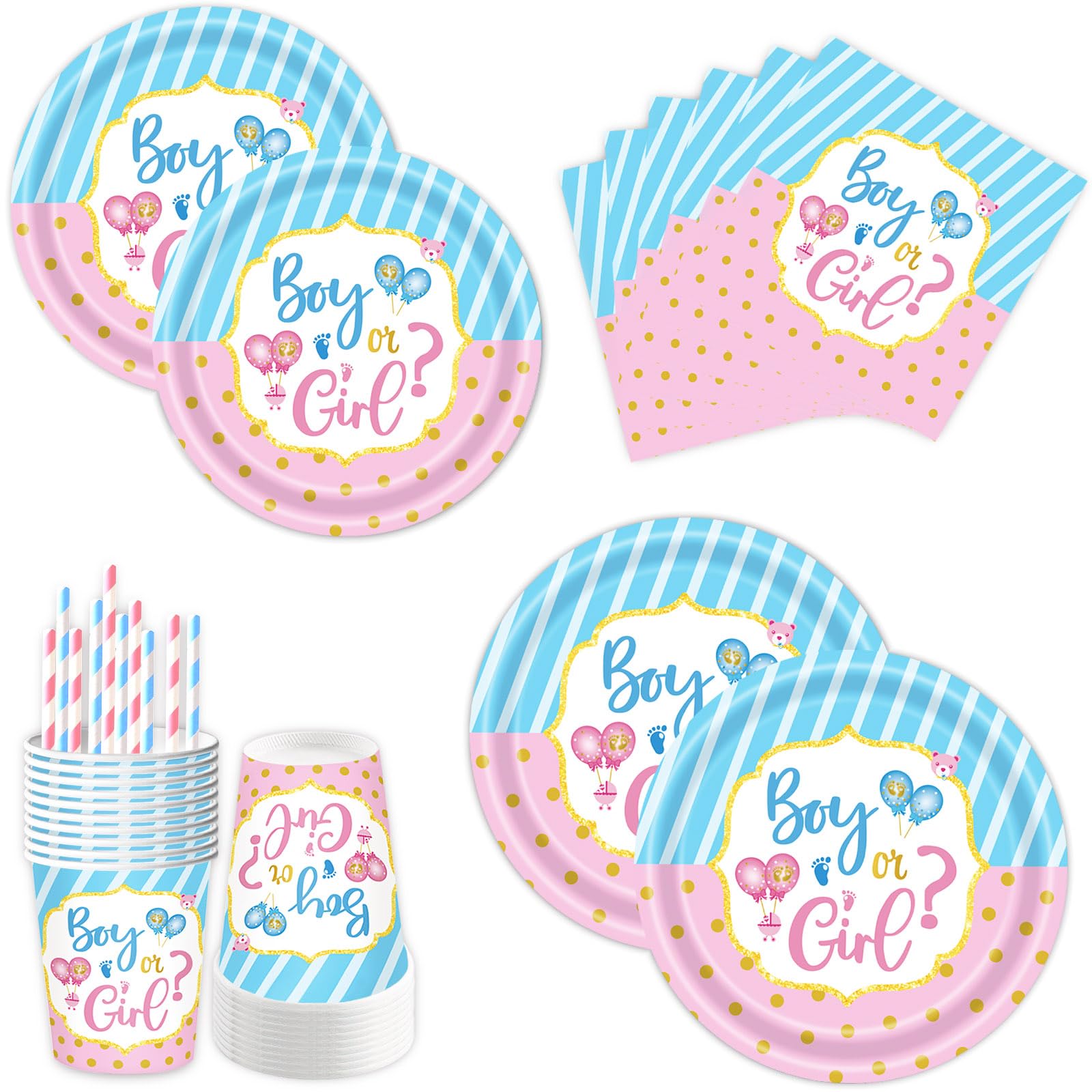 60 gender beer reveal party deko partygeschirr set , boy or girl Partyzubehör, Enthält Teller,baby servietten,Becher, Strohhalme,Geeignet für babyparty deko mädchen jungen, Gender Reveal Partys