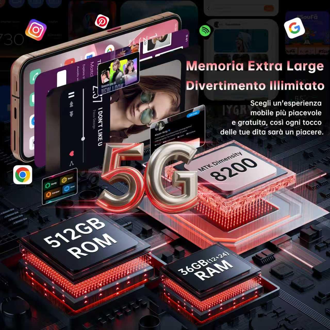 OUKITEL WP210 Rugged Smartphone 5G Andriod 15-6.7" FHD+ AMOLED, 36GB+512GB Telefono Indistruttibile, 108MP+32MP Fotocamera, 8800mAh/45W, 120Hz/ Impronta Digitale/Face ID/Dual SIM/NFC/GPS - Rosso