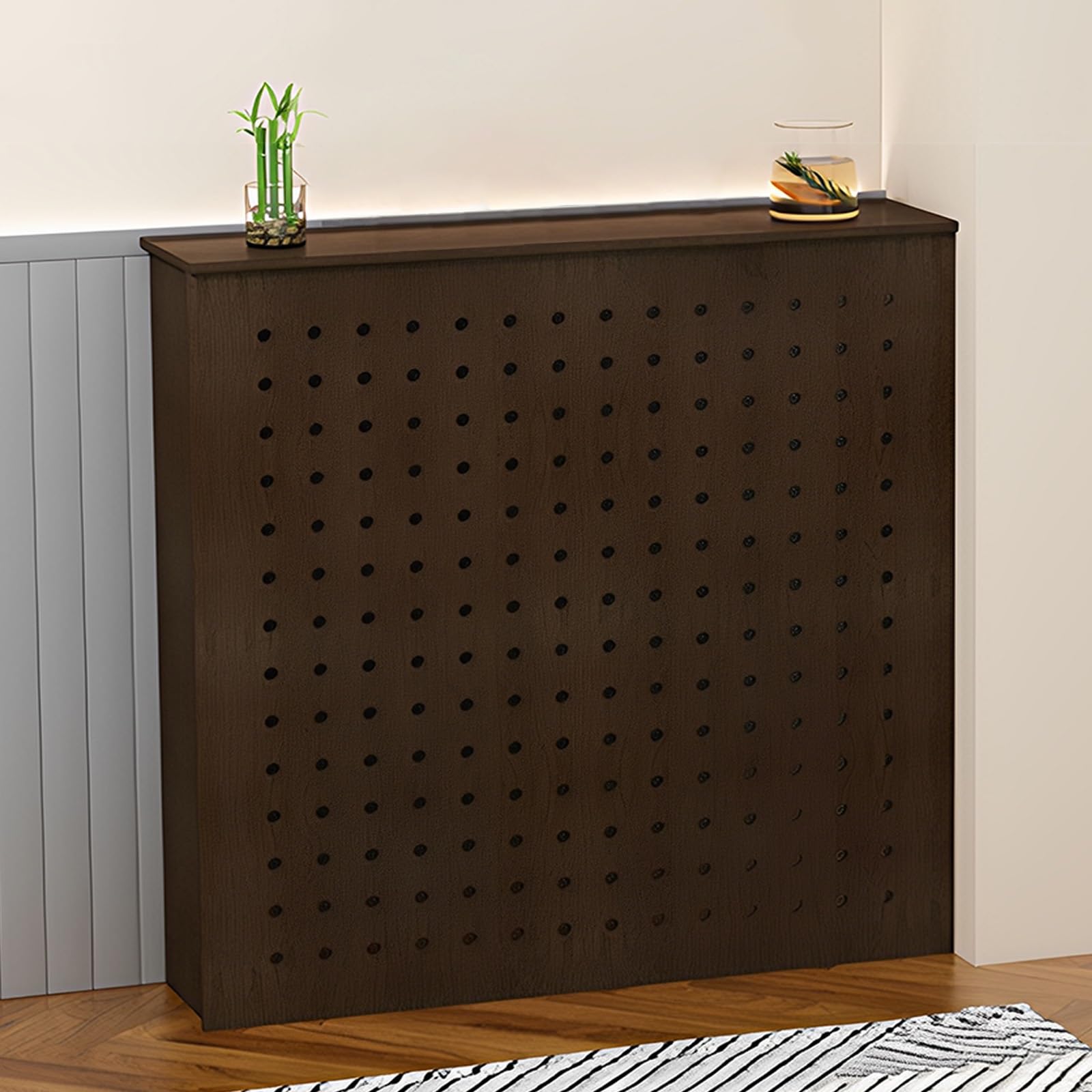 Cache-radiateur en bois à trous ronds meuble de chauffage blanc 70x80x20cm