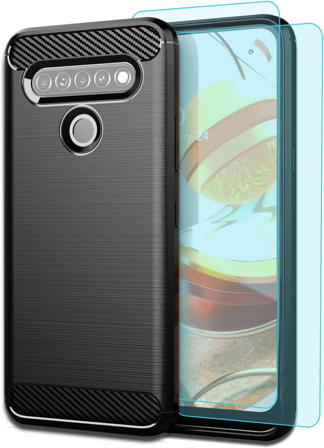 Huness LG K61 Case with HD Screen Protector [ 2 Packs ],Frosted Shield Luxury Slim Case for LG K61/Q61 Phone (Black)