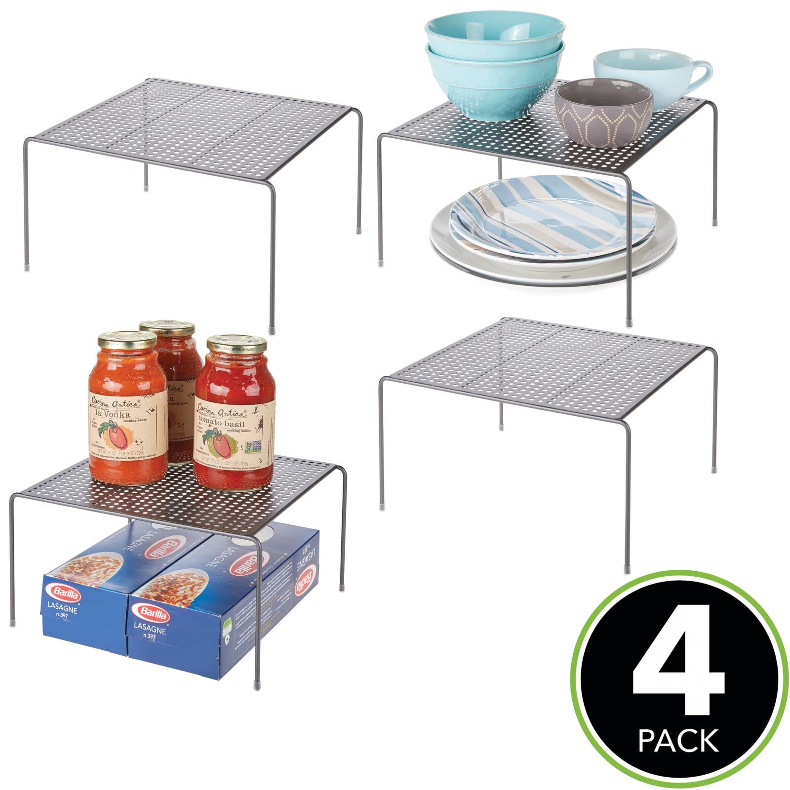 mDesign Geschirrablage für die Küche – freistehendes Tellerregal aus Metall – Küchenregal für Tassen, Teller, Lebensmittel usw. – 4er-Set – graphitfarben