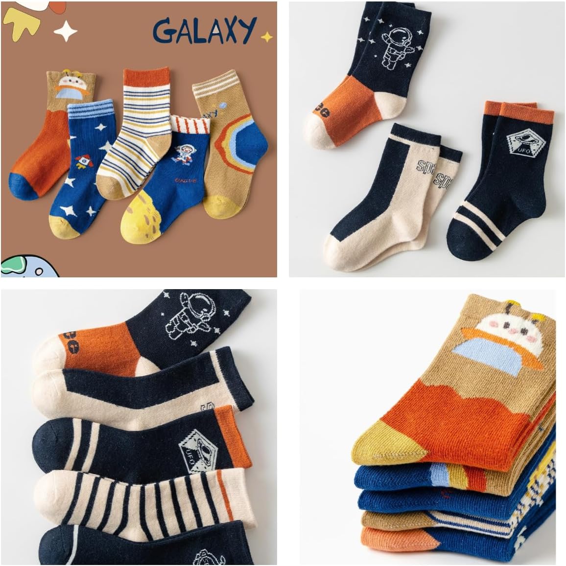 Padgene 10 Pairs Kids Boys Fun Novelty Socks Toddler None Slip Cotton Crew Dress Socks Cartoon Dinosaur Car Shark Stripes - Image 4