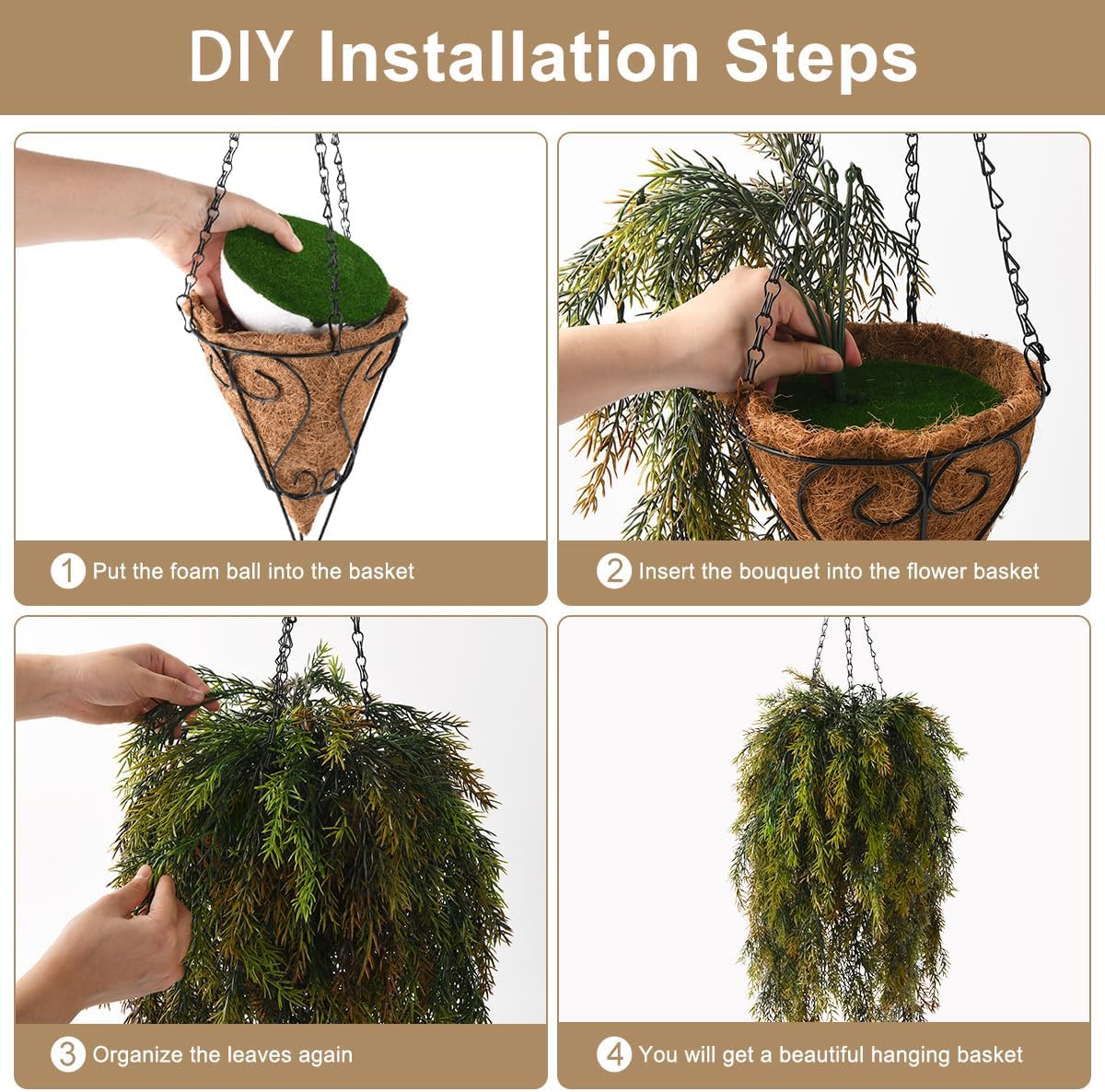 ZFProcess Artificial Faux Hanging Plants Basket for Spring Outdoor Decoration, Fake Seaweed Plant UV Resistant Look Real for Outside Porch Home Patio Balcony Yard(Brownish Green)