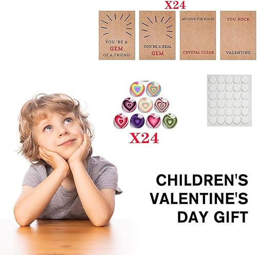 Miniatura 2 de PAOEIOV Paquete de 24 tarjetas de San Valentín con piedras de cristal en forma de corazón, regalo de San Valentín, tarjeta de intercambio, regalos