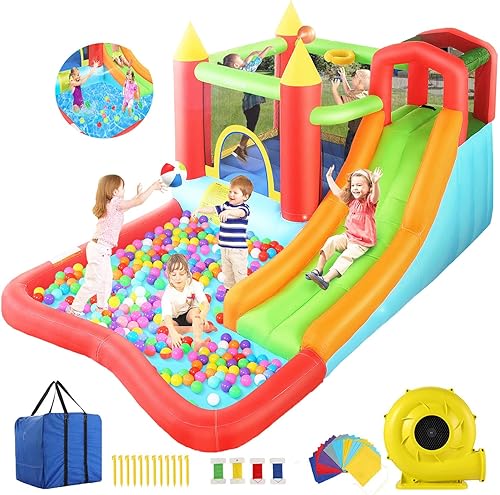 Miniatura 9 de AKEYDIY Casa inflable de rebote para niños, 13 x 12 pies, para niños de 3 a 10 años, casa inflable de obstáculoscasa hinchable con toboganes dobles