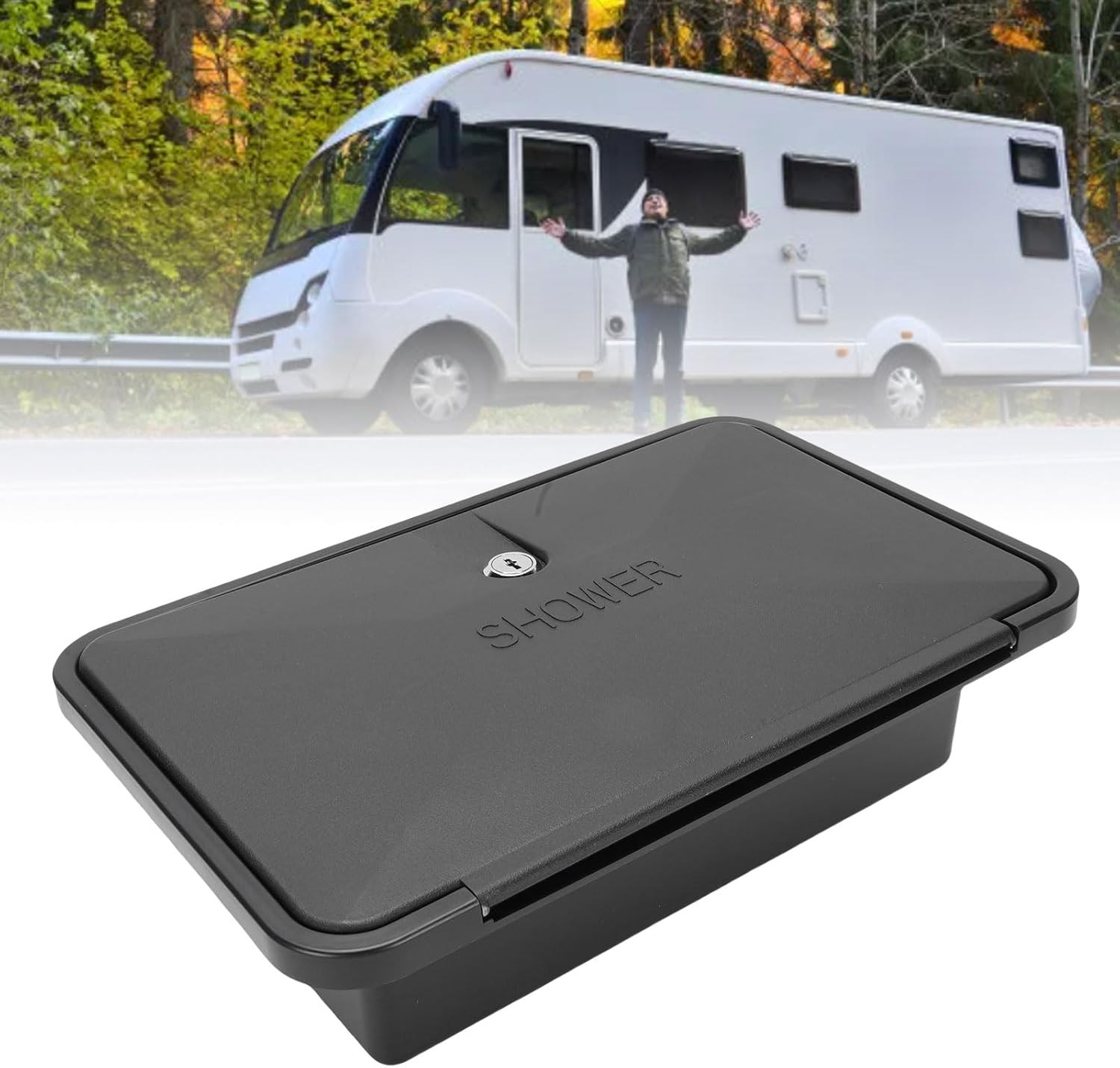 Luocute RV Exterior Shower Box Kit, Outdoor Shower with 2.5GPM Showerhead Faucet and Flexible Hose, Easy Install RV Accessories for Trailer Motorhome Boat