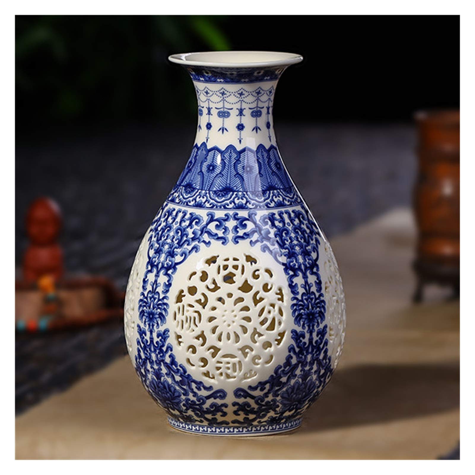 asdchZen Vases Antique Ceramic Vase Chinese Pierced Vase Wedding Gifts Home Handicraft Furnishing Articles Vases For Decor,G