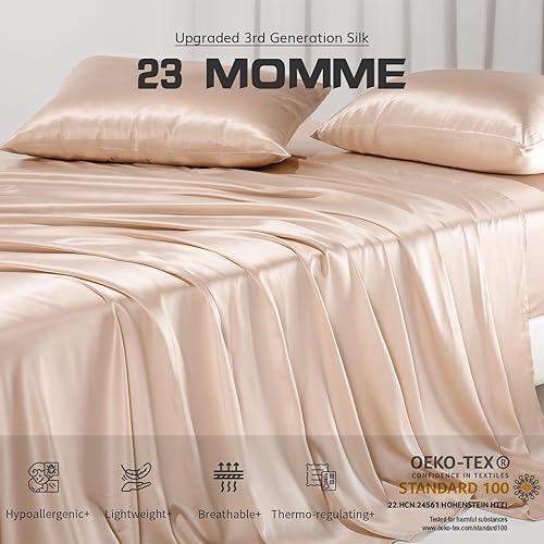 Miniatura 2 de Juego de sábanas de seda de morera de 23 Momme, 3 piezas, juego de ropa de cama de seda natural de grado 6A+ incluye sábana encimera, sábana bajera