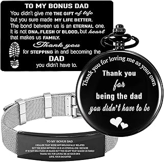 Fathers Day Dad Gifts from Daughter Son Wife Stepdad Gifts from Daughter,Stepdad Pocket Watch,Bonus Dad Bracelet,Step Dad Wallet Card,Bonus Dad Gift from Daughter,Best Bonus Dad Gifts,To My Bonus Dad,Stepfather Gifts,Step Dad Presents