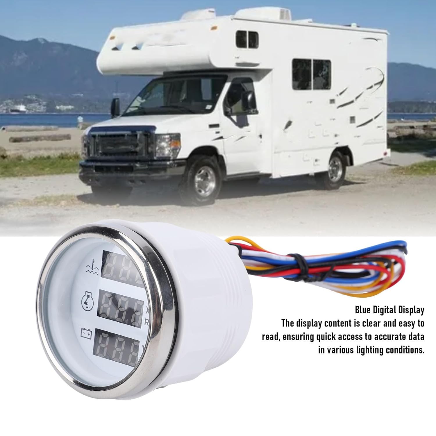 Generic 52mm水温速度電圧計、RVトラックボートヨット用ブルーバックライトディスプレイ付きデジタル多機能メーター、-30C