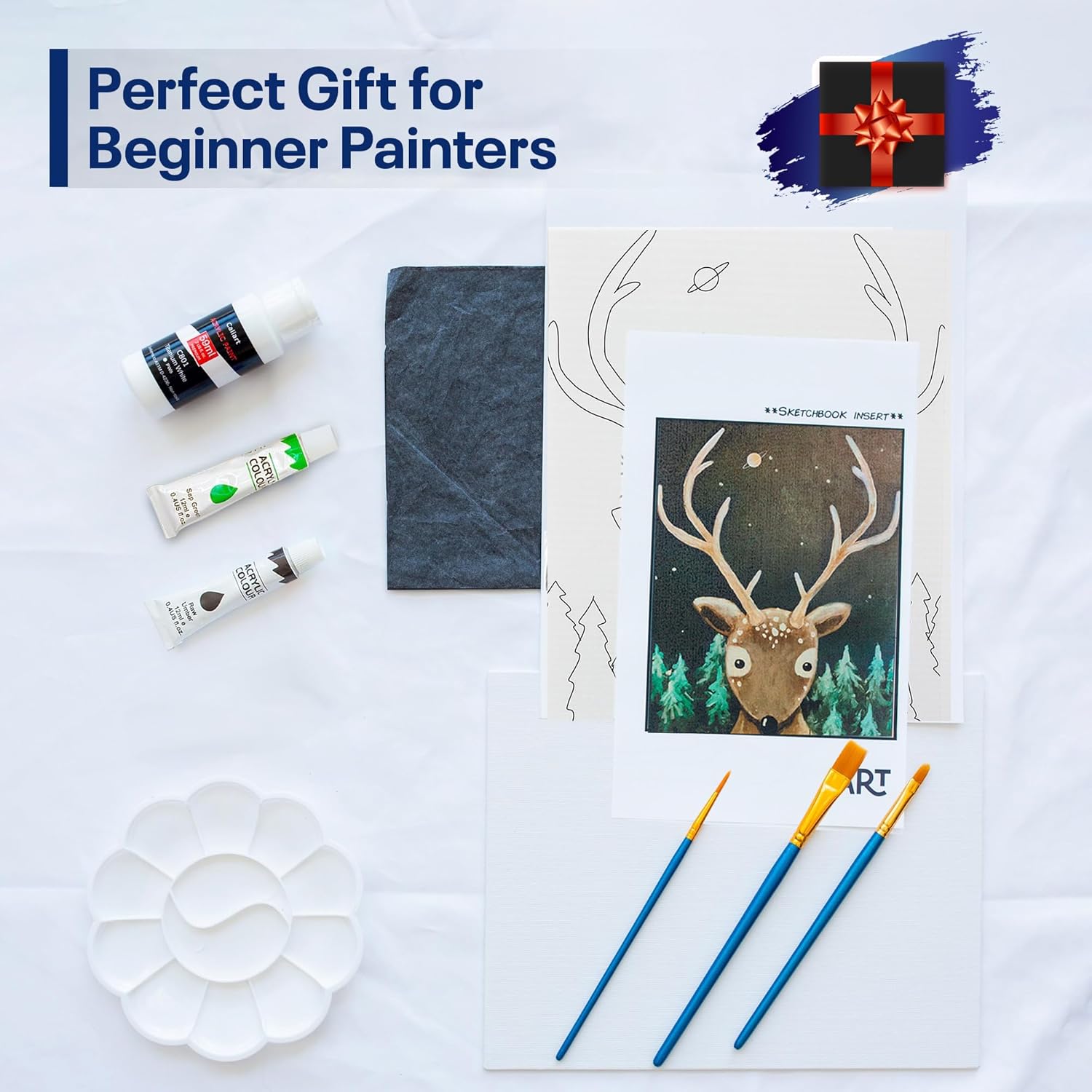 Painting4Real Acrylic Art Painting Kit with Video Tutorials - How to Paint with Acrylic Paint Set for Adults, Learn to Paint Reindeer - 9 Peices Painting Set for Adults, Beginners, Art Lovers