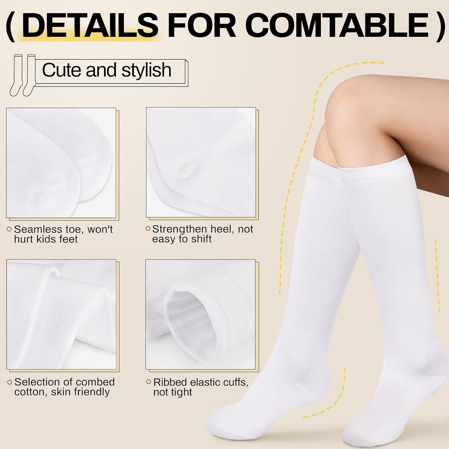 4 Pairs Knee High Socks for Girls Knit School Uniform Socks Seamless Toe Over The Knee Socks for Girls Boys Kids