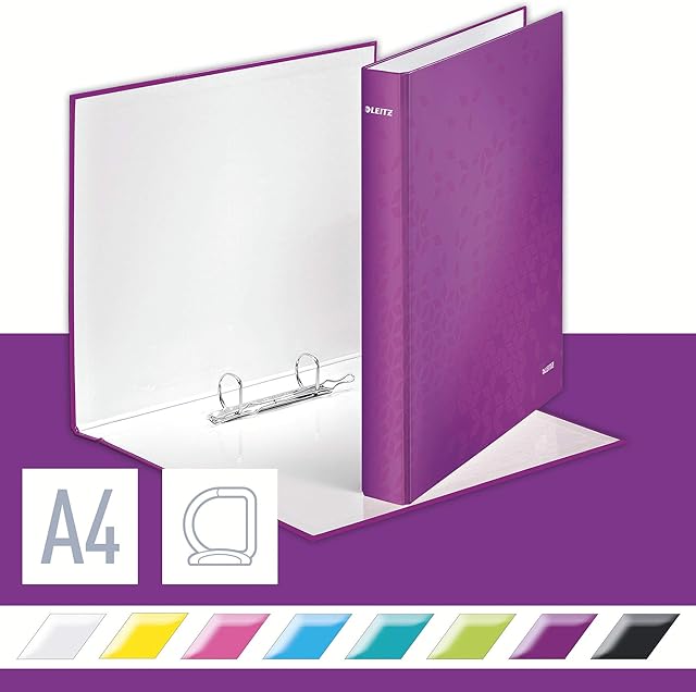 Leitz 2 Ring Binder, Holds up to 230 Maxi Sheets, Wow Range, 40 mm Spine, 42410062 - A4, Purple