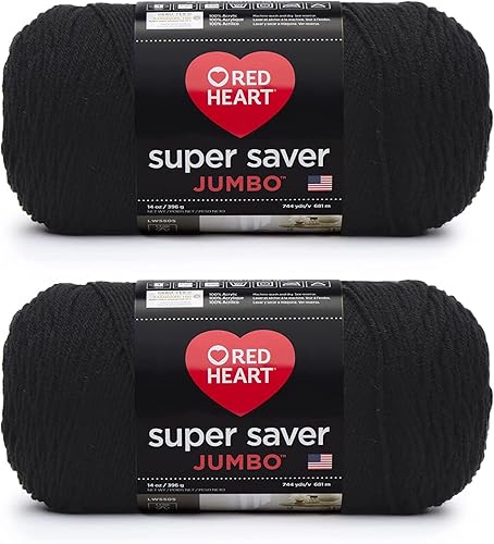 Red Heart Super Saver Jumbo Black, 2 Pack 14oz/396g-Acrylic-#4 Medium-744 Yards, Knitting/Crochet - Black - 2 Pack - Super Saver Jumbo