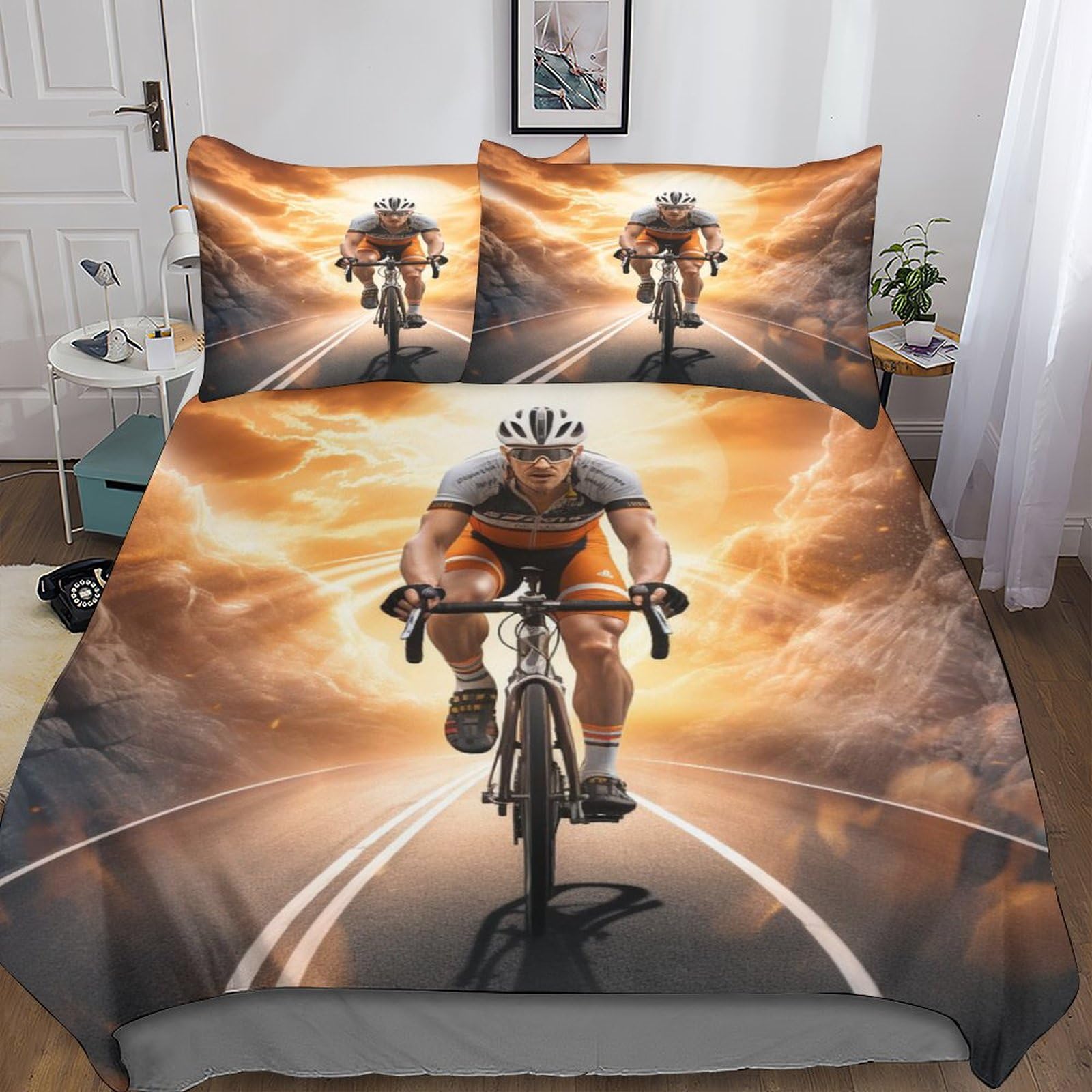 MEFESE Rennrad Bettlaken Für Erwachsene Kinder Jugendliche,3D Bedruckte Mikrofaser 3 Stück Bettbezug Set Mit Reißverschluss,Pflegeleichte MountainFahrrad Bettwäsche King（220x240cm） Bettdecken Küche, Haushalt & Wohnen