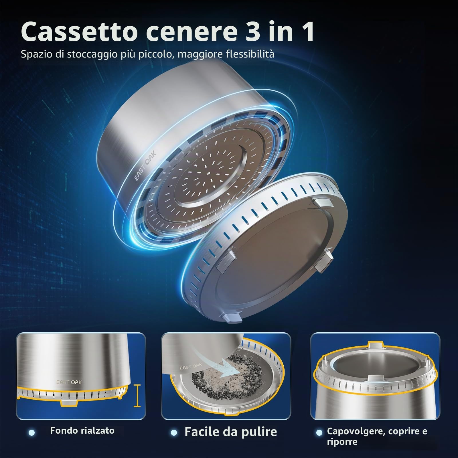 EAST OAK Braciere da Giardino o Esterno 53cm Senza Fumo, Braciere da Esterni a Acciaio Inox 304, Bracere Portatile da Campeggio, Stufa a Legna & Pellet, Posacenere Rimovibile, con Borsa di Trasporto
