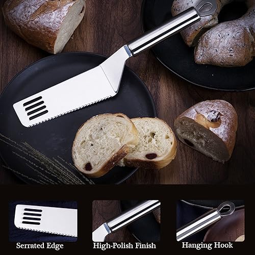 Miniatura 2 de Cortador de tartas y servidor de acero inoxidable, cortador de pasteles y espátula de pastelería con hoja dentada, juego de 1