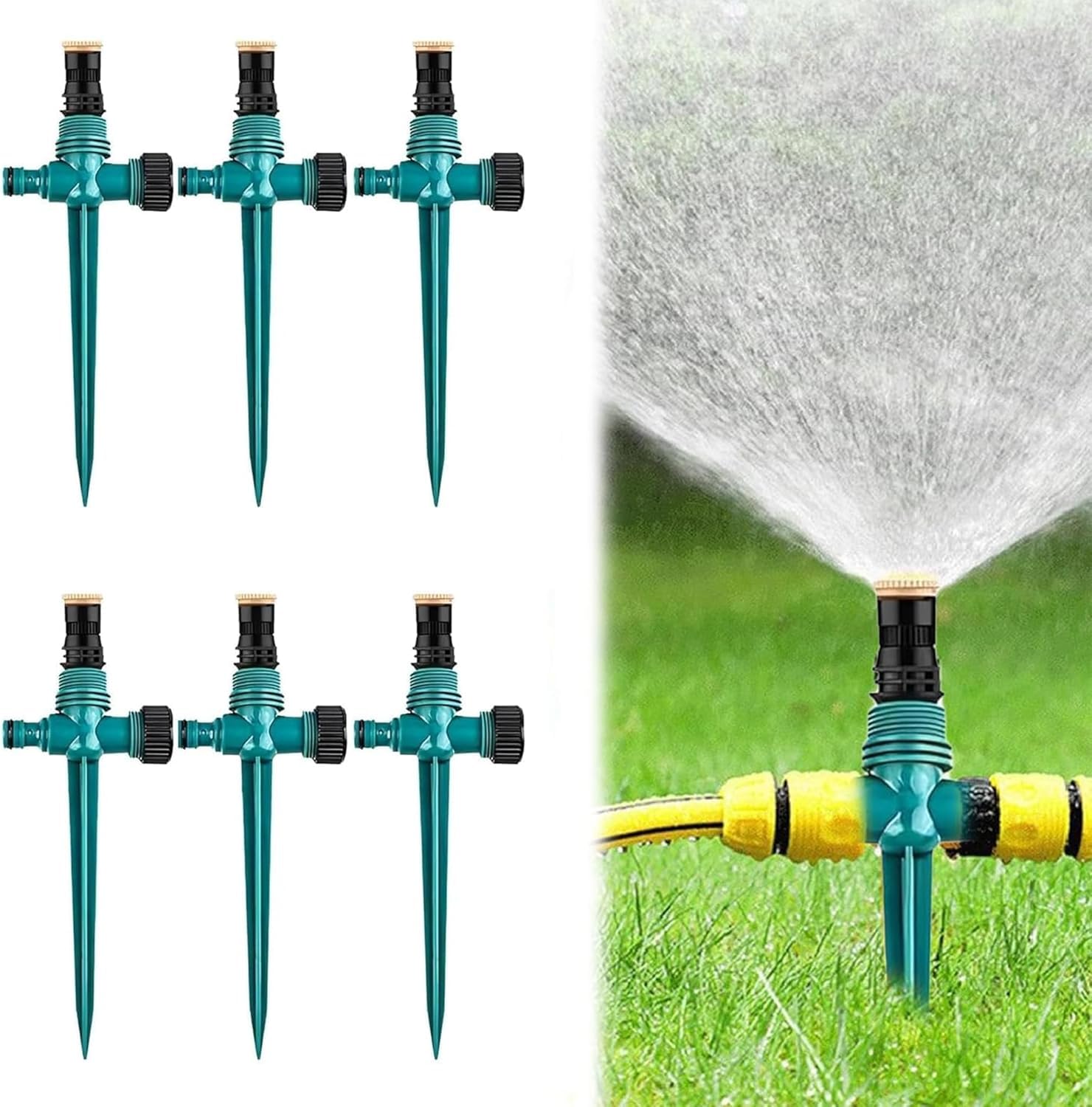 KIMHOME 6Pcs Garden Sprinkler, Automatic Rotating 360° 3 Arms Adjustable Spray for Lawns Flower Beds Lawn Sprinkler for Efficient Irrigation