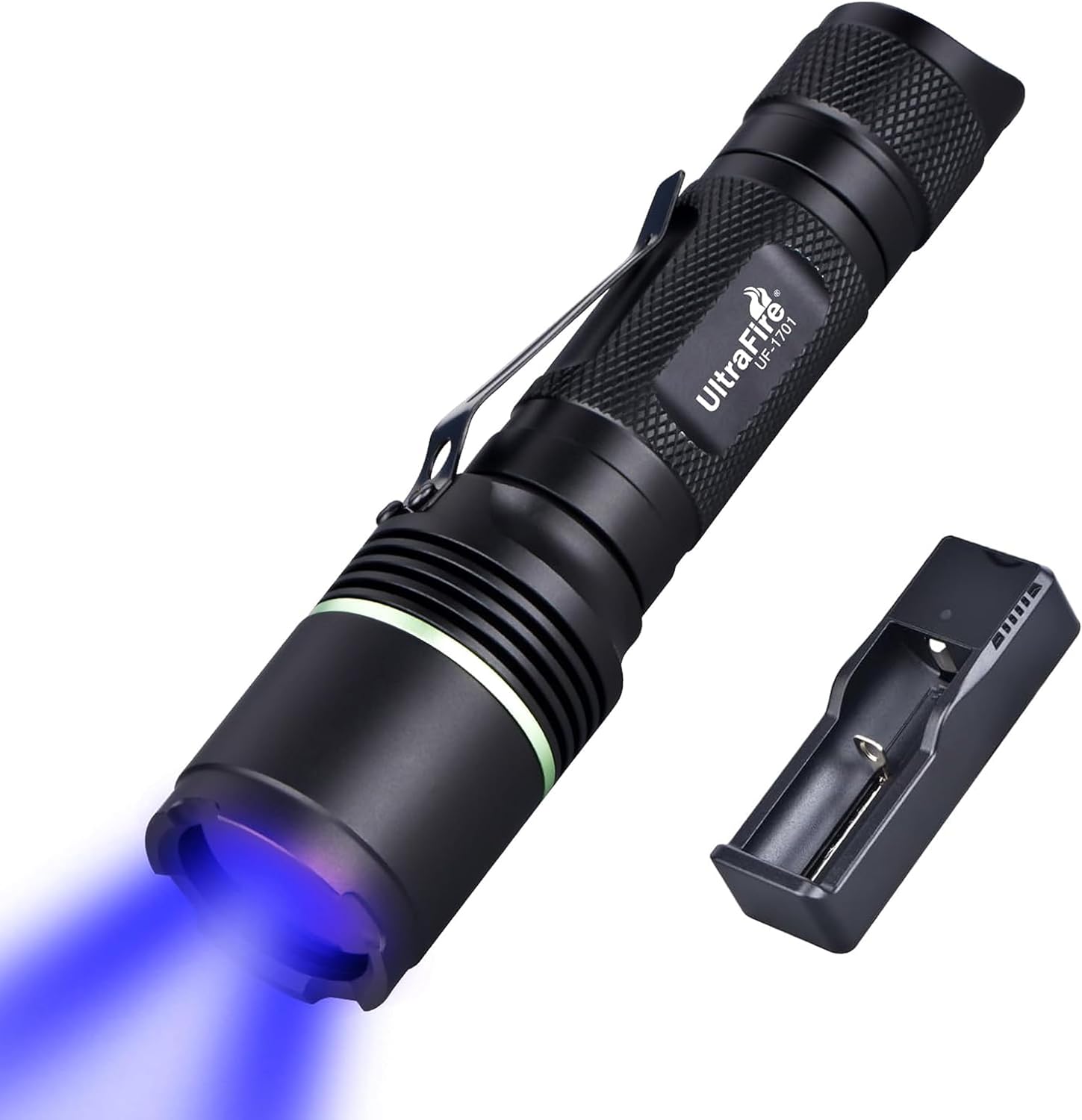 ULTRAFIRE UV Flashlight 365nm LED Blacklight, High Purity UV Light with Black Filter, Ultraviolet Flashlight for Blood Trail Tracking, Curing Resins, Detect Pet Urine Stains, Fluorescence Analysis