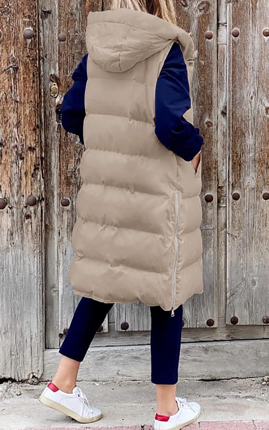 LEANI Womens 2025 Long Puffer Vest Full-Zip Hooded Sleeveless Down Jacket Coats with Pockets - Image 3