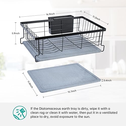 Miniatura 7 de VABNEER Escurridor de platos, súper absorbente, de secado rápido, para encimera de cocina, escurridor de platos con bandeja de tierra de diatomeas