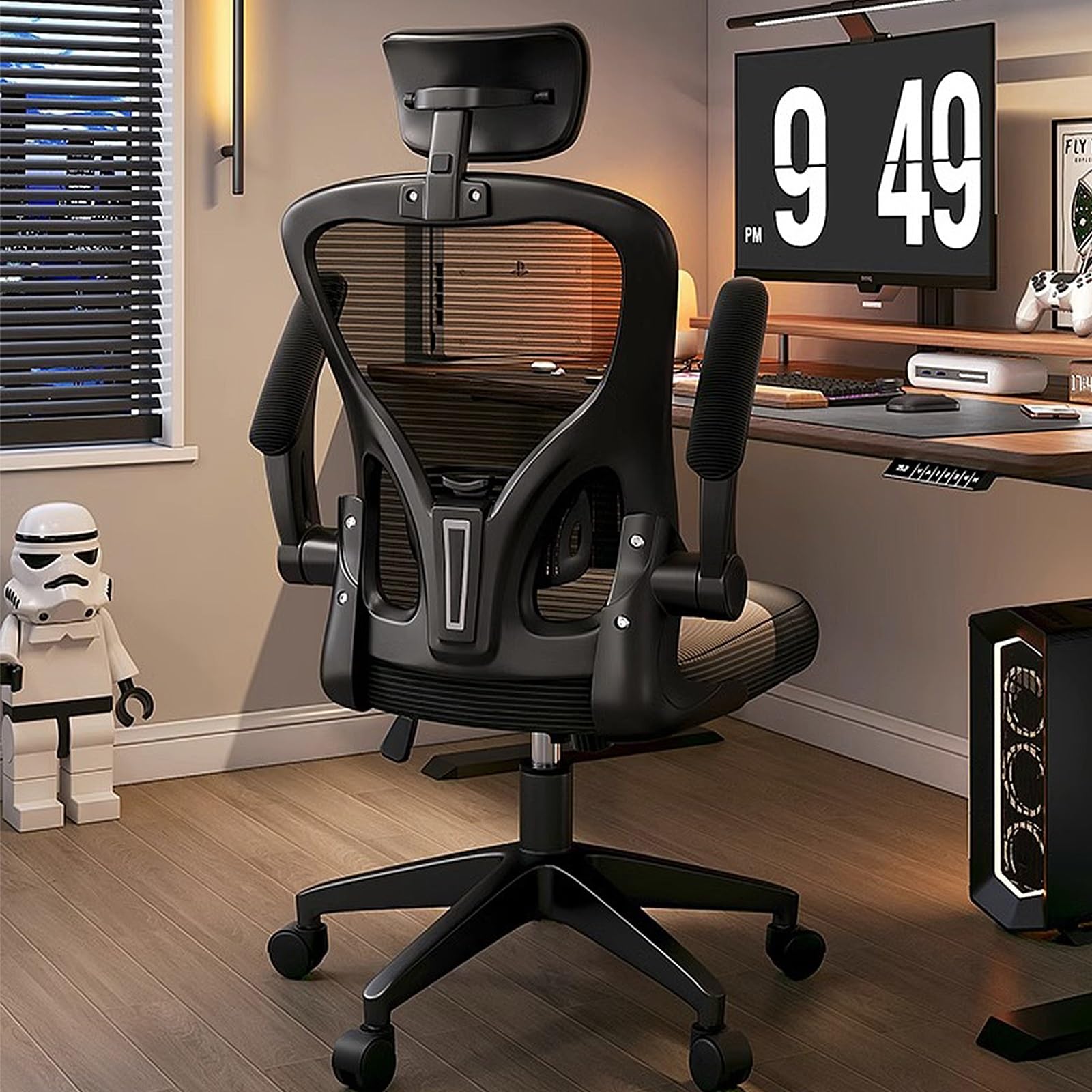 Baics Racings - Sedia da ufficio in stile gaming, con braccioli ribaltabili e supporto lombare, sedia da scrivania con struttura in acciaio, sedie da scrivania con ruote, comoda sedia ergonomica